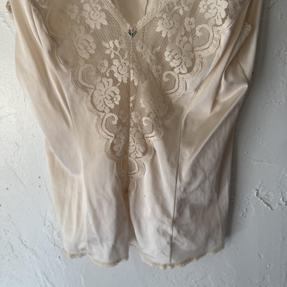 Vintage Womens Camisole Medium Satin Lace Floral Trim Rose Detail 80s Lingerie - Picture 3 of 7